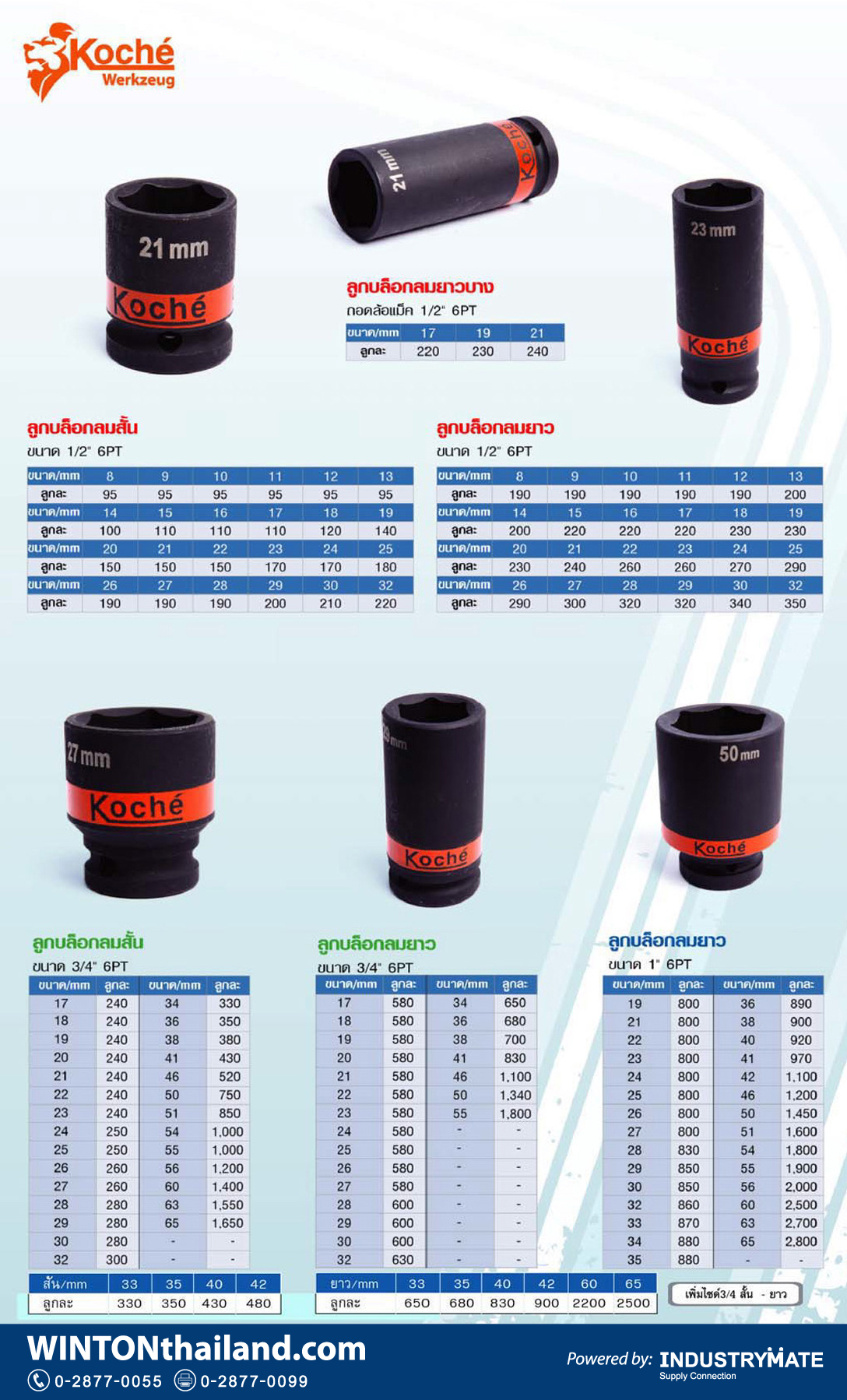 ลูกบล็อกลม KOCHE Impact Socket สีดำ สั้น ยาว บาง 1/2